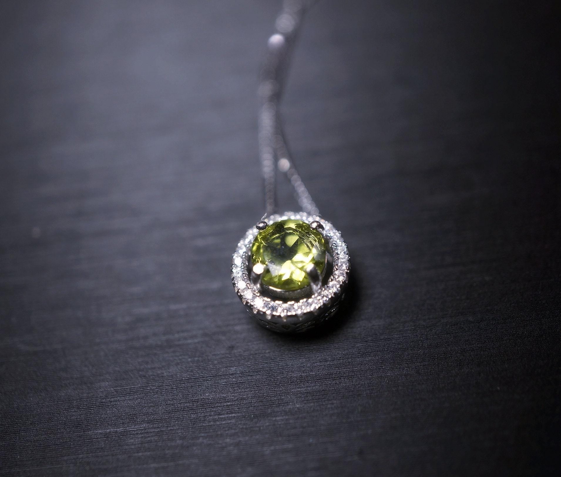 Genuine Peridot Necklace, Natural green peridot Choker, Tiny Sterling Silver Solitaire Green Gemstone Pendant Heart Chakra Healing #1017