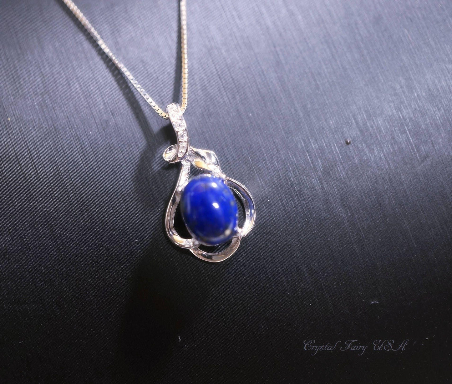 Dainy Lapis Lazuli Necklace Sterling Silver - Leaf Flower Lapis Lazuli Pendant Chakra Healing #990