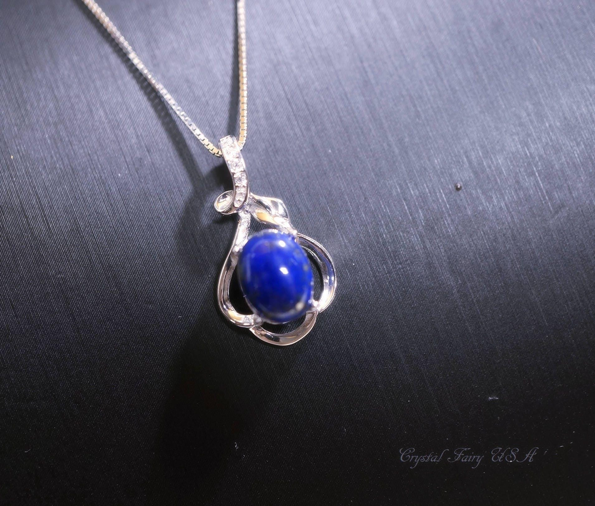 Dainy Lapis Lazuli Necklace Sterling Silver - Leaf Flower Lapis Lazuli Pendant Chakra Healing #990