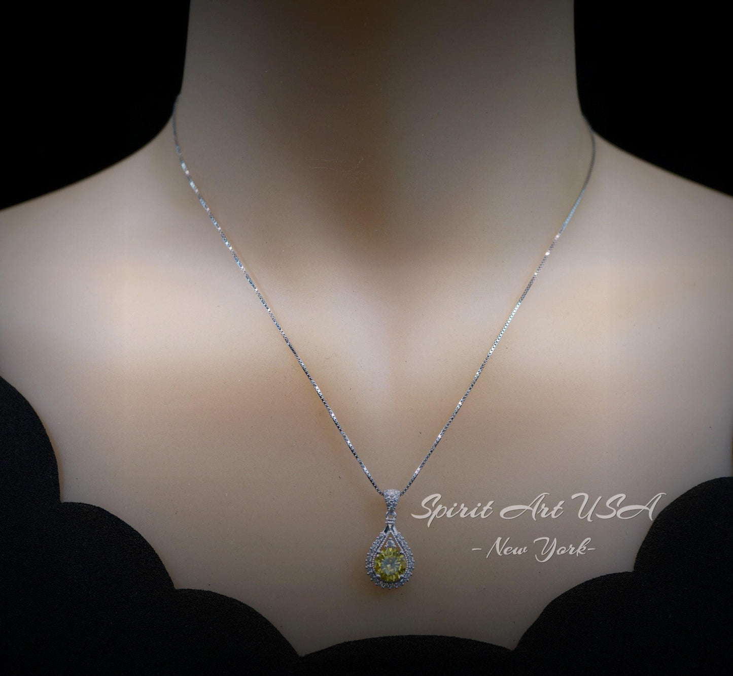 Moissanite Yellow Diamond Necklace - Lab Created Citrine Round 2.2 CT Fashion Pendant - 18KGP & Sterling Silver - November Birthstone #178