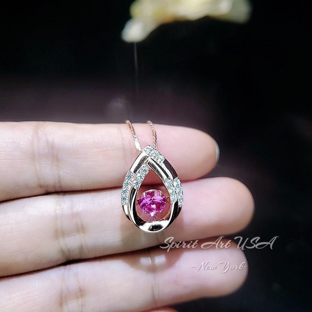 Swing Pink Tourmaline Necklace - Rose Gold coated Dynamic 0.85 Ct Pink Tourmaline Pendant - Full Sterling Silver Tourmaline Jewelry #181