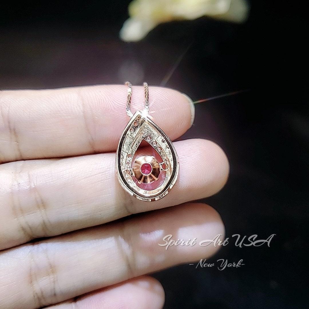 Swing Pink Tourmaline Necklace - Rose Gold coated Dynamic 0.85 Ct Pink Tourmaline Pendant - Full Sterling Silver Tourmaline Jewelry #181