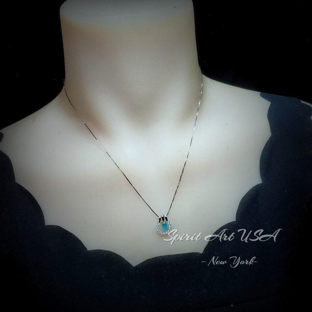 Tiny Horse shoe Paraiba Tourmaline Necklace white gold 18kgp blue gemstone sterling silver horseshoe pendant #189