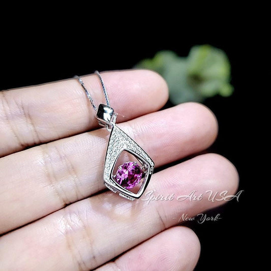 Dynamic Swing Pink Tourmaline Necklace - Round Cut 0.85 Ct - 18KGP @ Sterling Silver - Pink Tourmaline Pendant #175