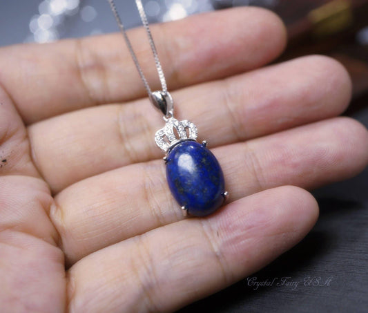 Lapis Lazuli Necklace, Sterling Silver Royal Crown Blue Lapis Pendant, The Vampire Diaries Jewelry 1048