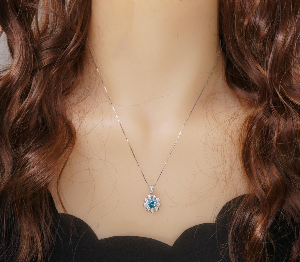 Aquamarine Necklace Sterling Silver Sunflower Pendant Sim Gemstone 1 Ct Blue Gemstone Pendant White Gold March Birthstone Tiny Floral 054
