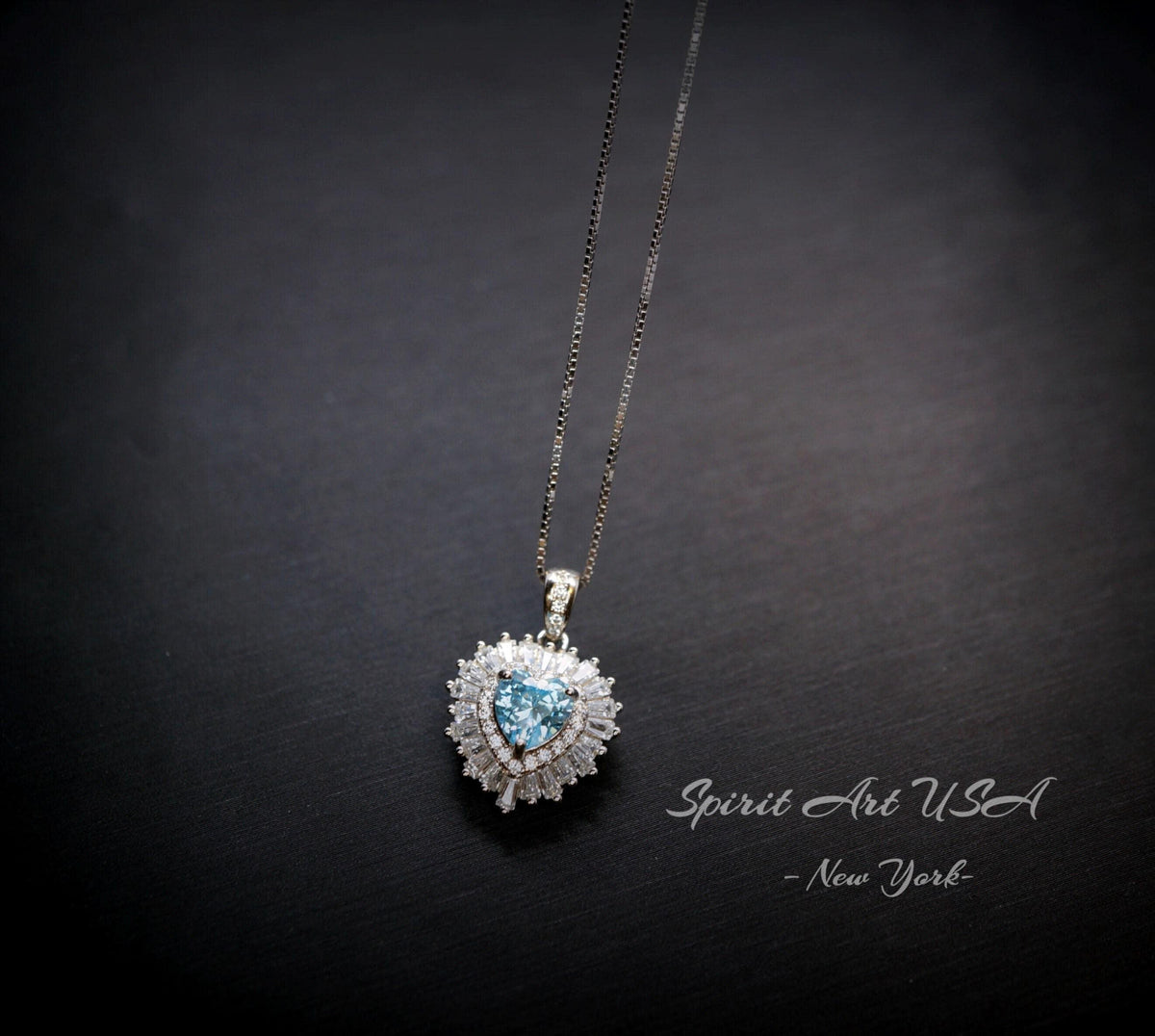 Gemstone Halo Aquamarine Heart Necklace - 18KGP & Sterling Silver - Tiny 1.5 CT Dainty Aquamarine Jewelry - March Birthstone #295