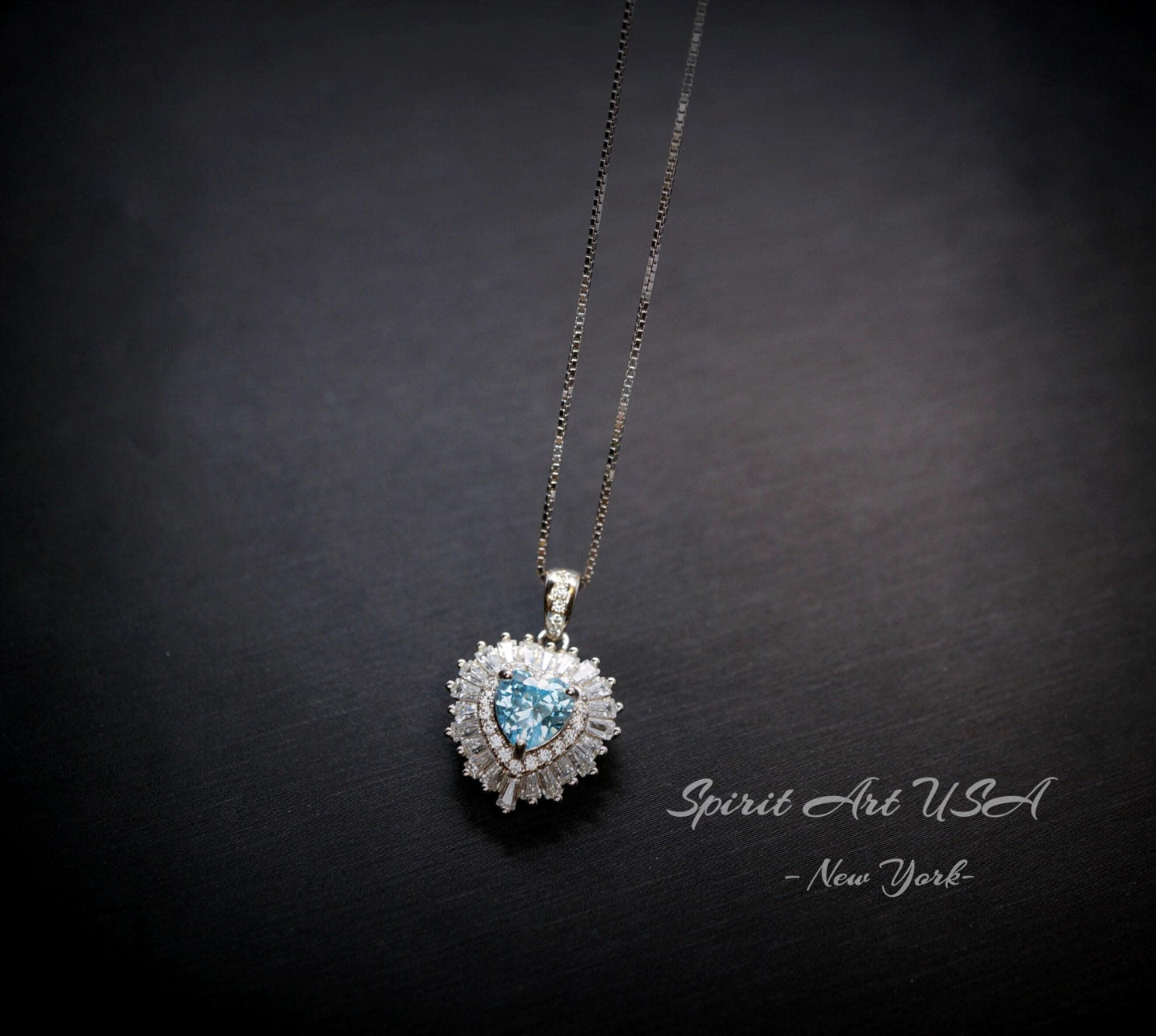 Gemstone Halo Aquamarine Heart Necklace - 18KGP & Sterling Silver - Tiny 1.5 CT Dainty Aquamarine Jewelry - March Birthstone #295
