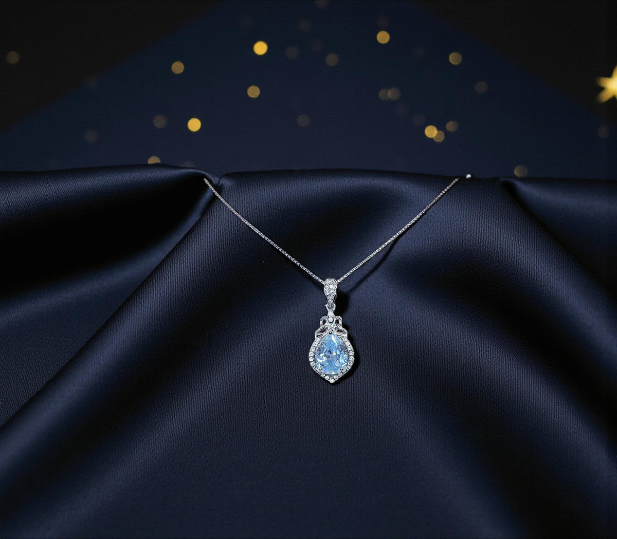 Aquamarine Necklace - 18KGP @ Sterling Silver Blue Aquamarine Pendant - Mini Teardrop Blue Gemstone March Birthstone #297
