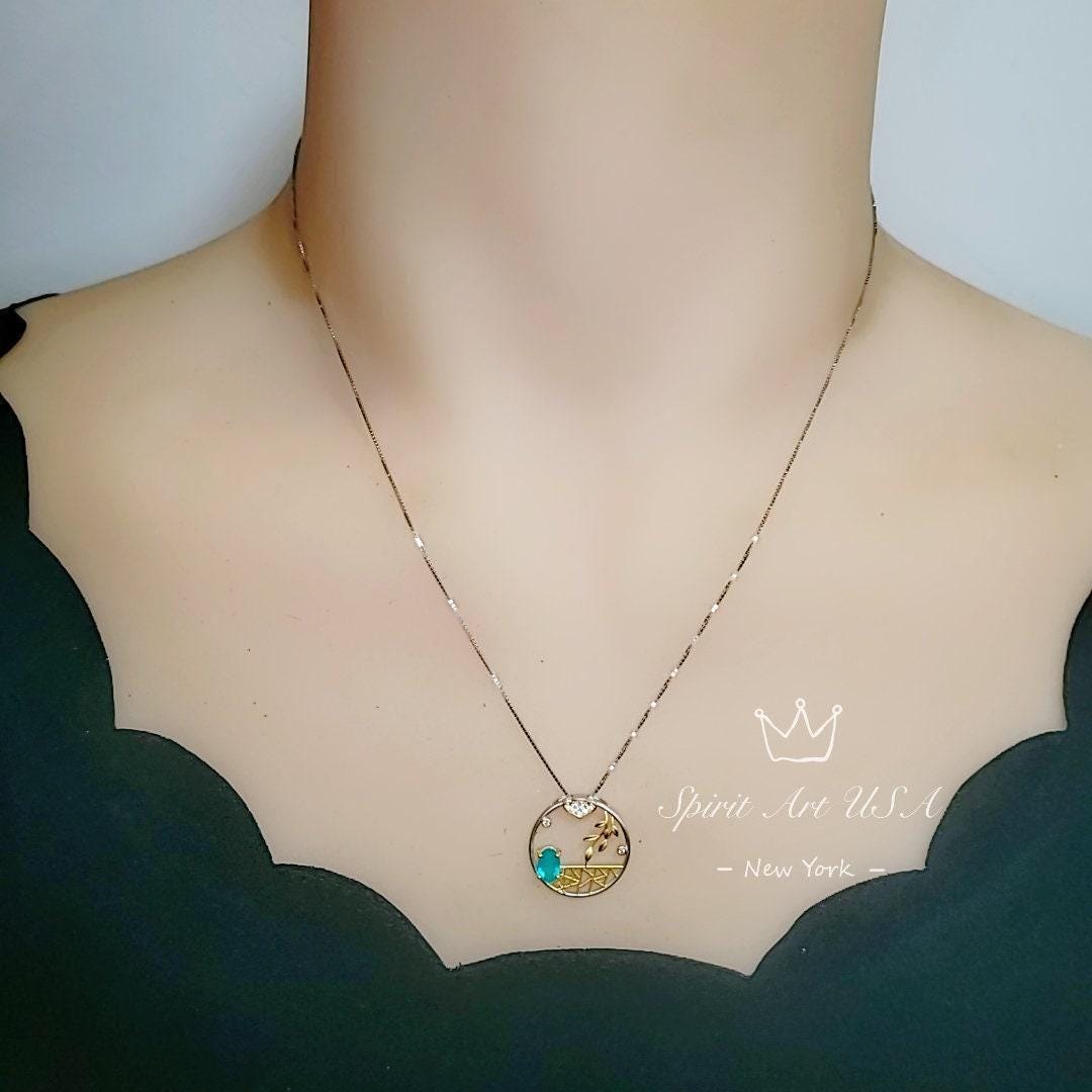 Romantic Poetic Paraiba Tourmaline Necklace sterling Silver Unique Style Tiny Paraiba Necklace Artistic green blue gemstone #293