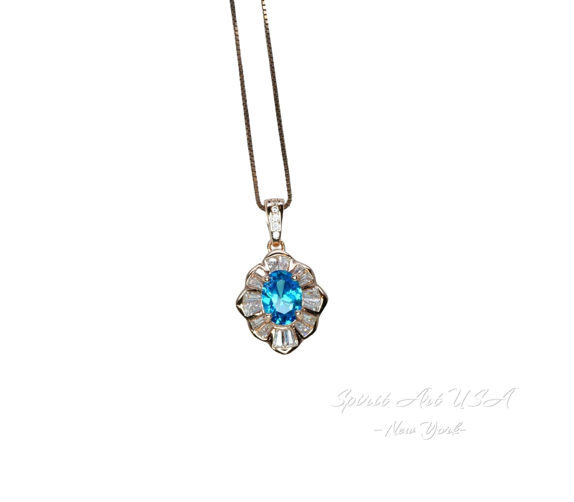 Bloom-style Blue Topaz Necklace, Rose Gold Overlay, Sterling Silver, Artistic Tiny Pendant #191