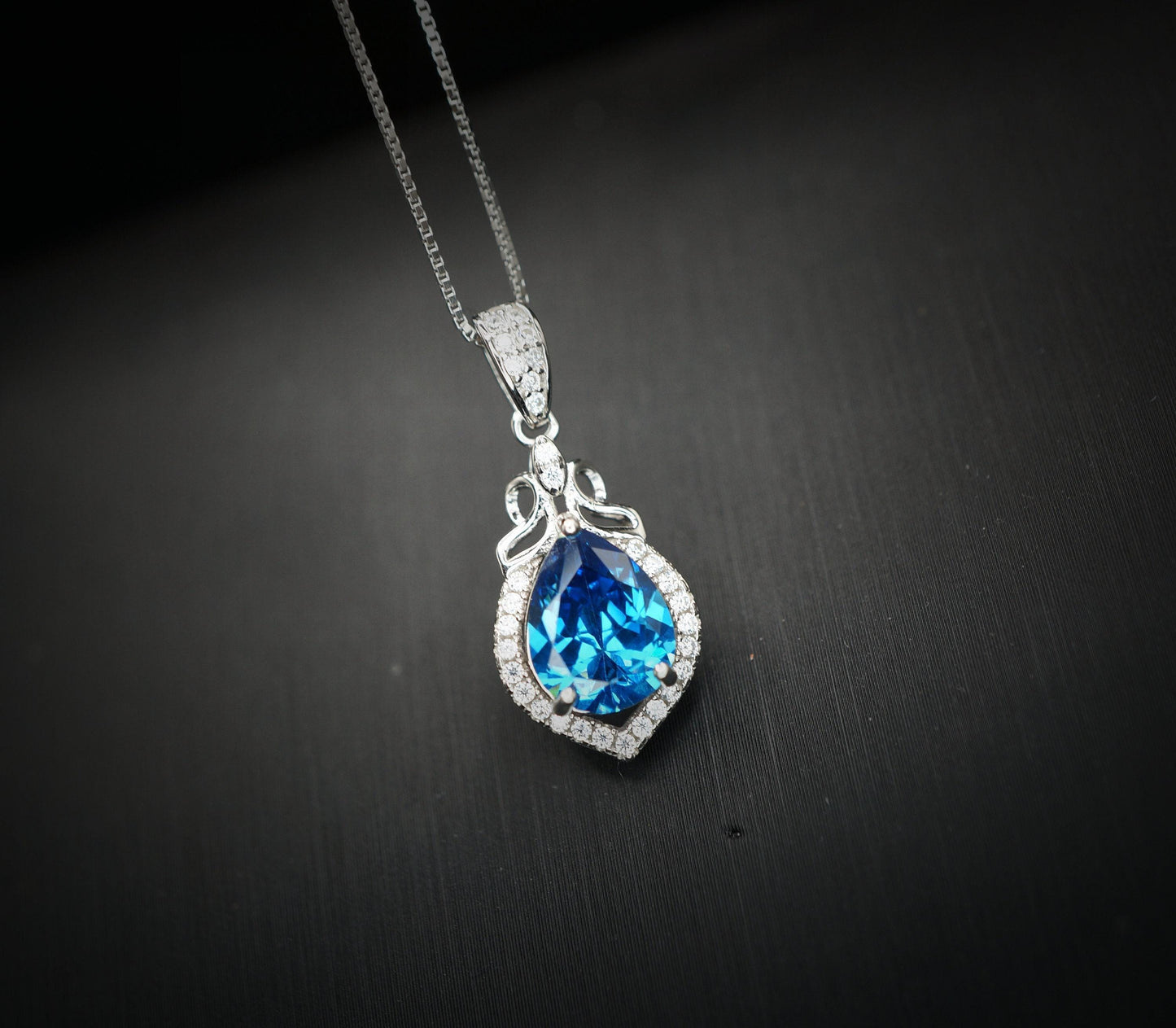 Blue sapphire necklace - 18kgp @ sterling silver - September Birthstone - Pear Cut Teardrop Blue Sapphire Pendant Chain #315