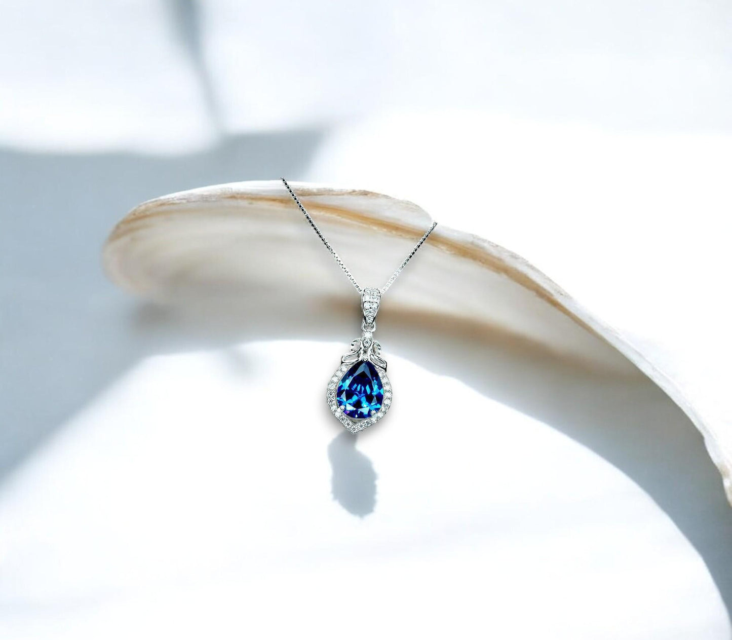 Blue sapphire necklace - 18kgp @ sterling silver - September Birthstone - Pear Cut Teardrop Blue Sapphire Pendant Chain #315