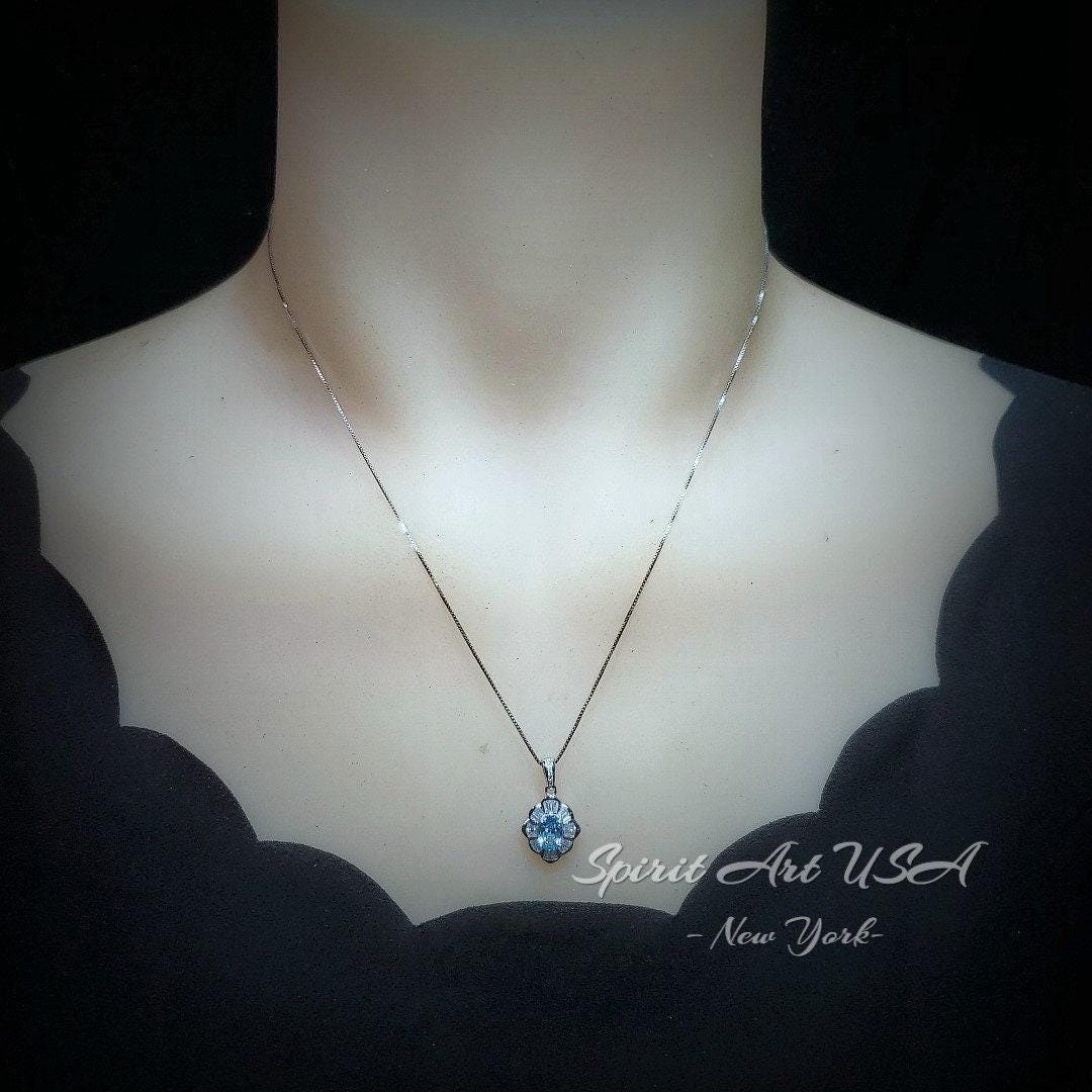 Aquamarine Necklace - Tiny Gemstone Flower Style Blue Aquamarine Pendant - Small Mini Blue Aquamarine Jewelry #310