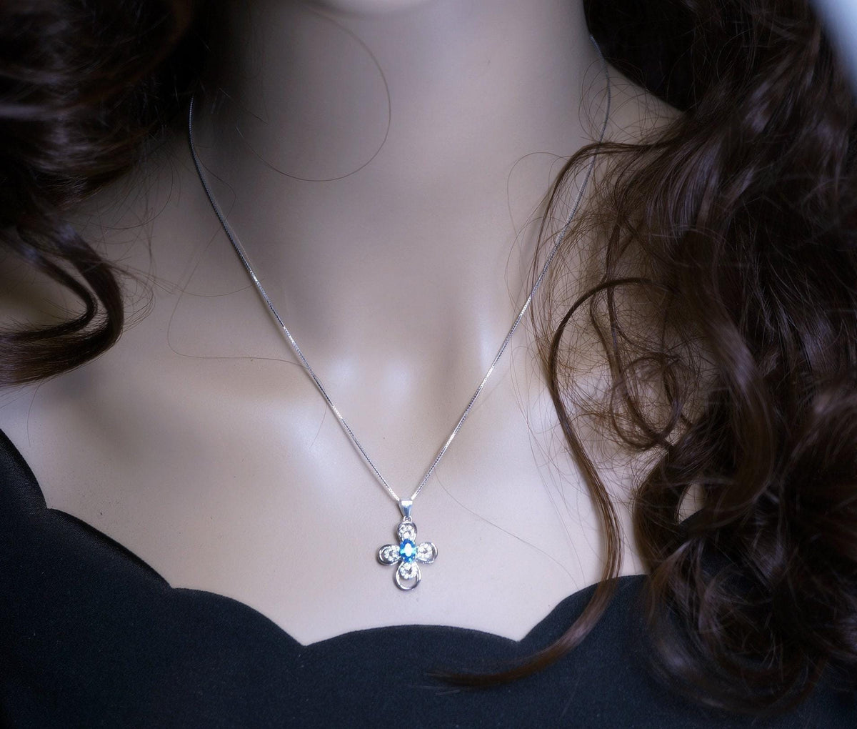 Topaz Cross Necklace - 18KGP @ Sterling Silver - Cross Flower - Blue Topaz Necklace - Blue Topaz pendant - Blue Topaz jewelry #239