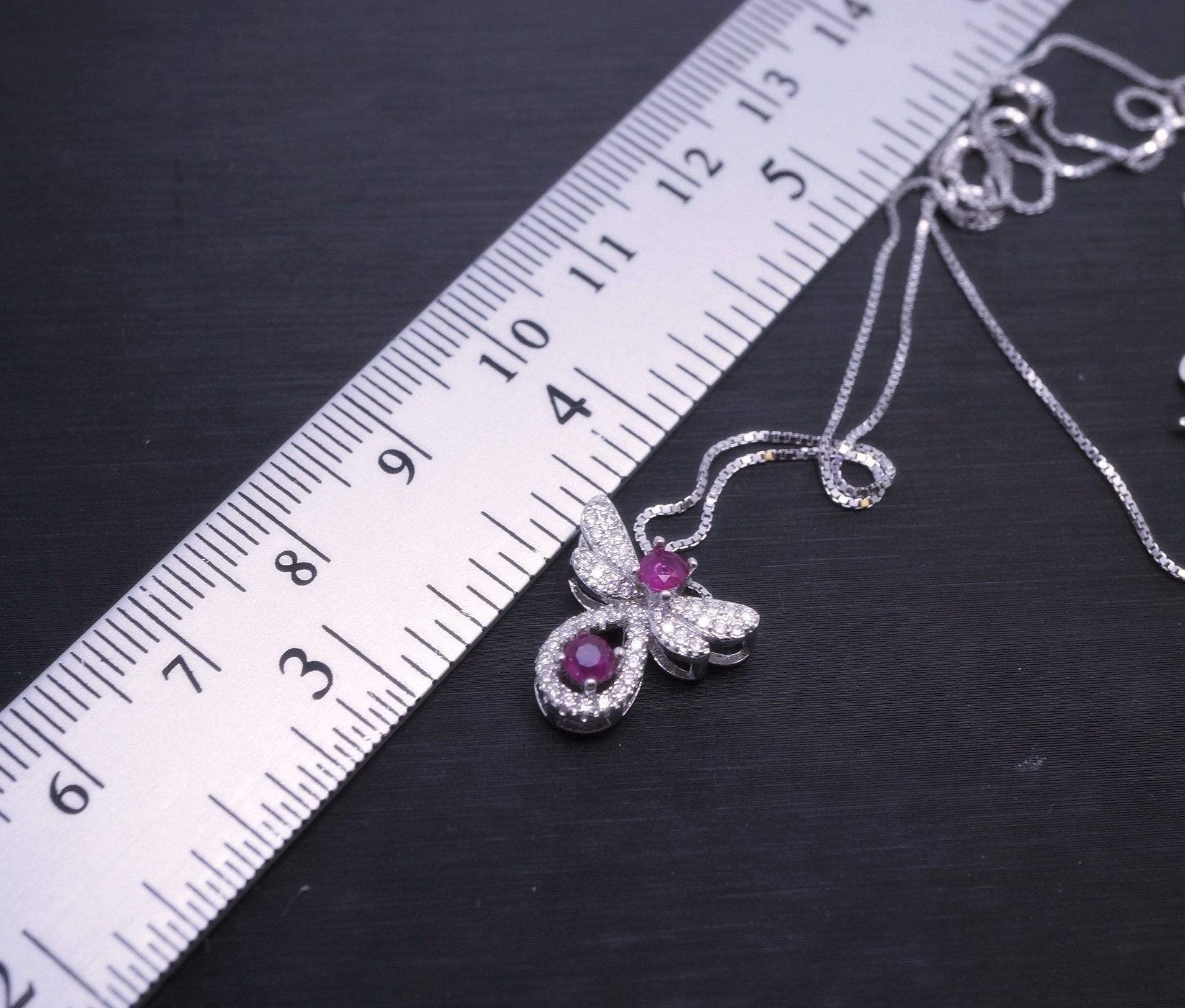 Ruby Necklace - 925 Sterling Silver - Gemstone Butterfly - White Gold coated - Ruby Necklace #238