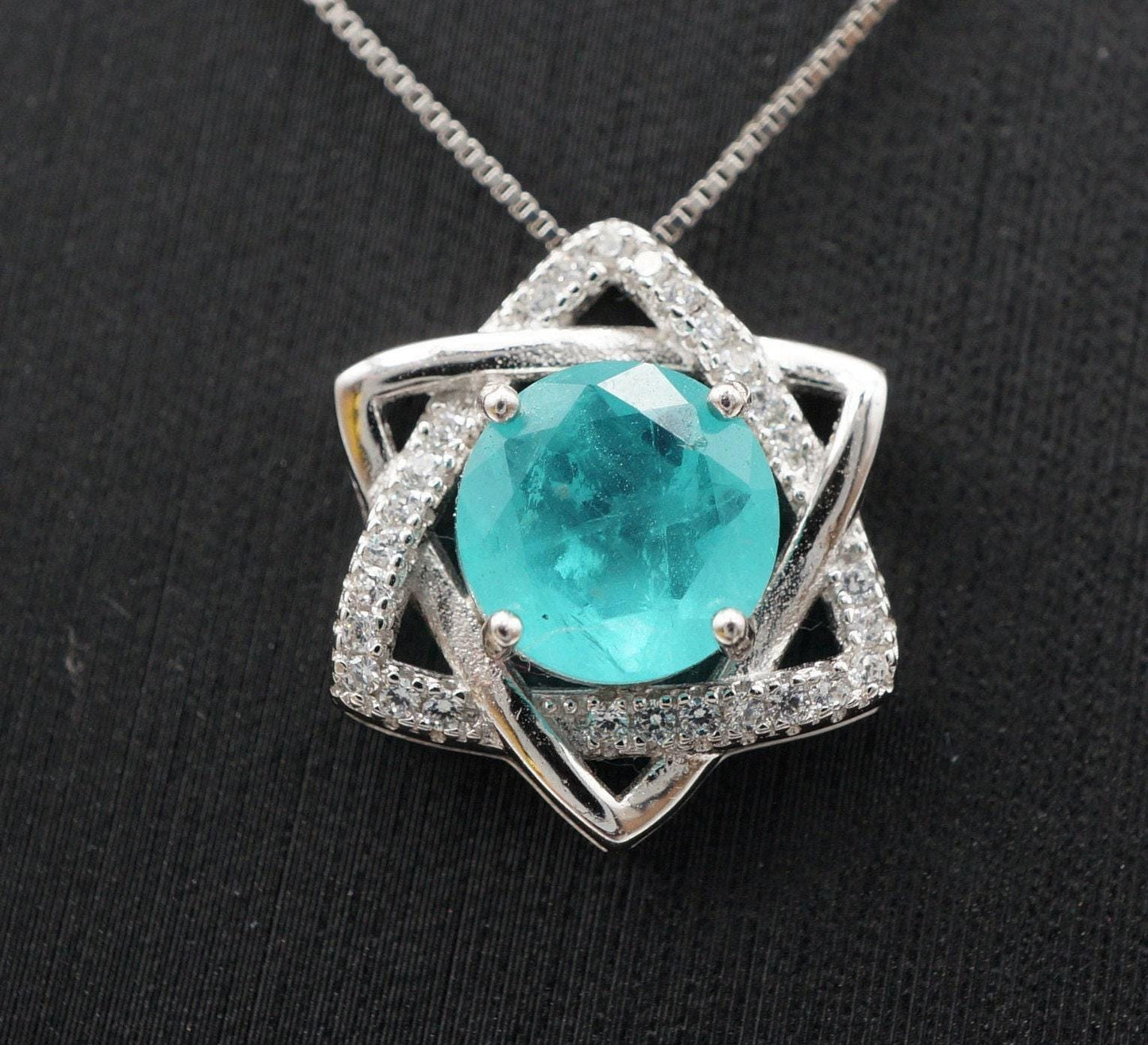 Paraiba Necklace - 18kgp @ Sterling Silver - Gemstone Star of Star Blue Paraiba Tourmaline Pendant #201