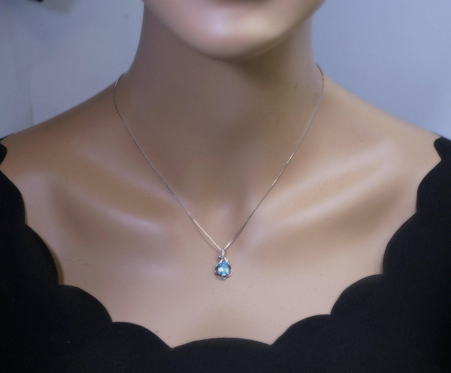 Dainty Sterling Silver Flower Aquamarine Necklace March Birthstone Solitaire High Quality Aquamarine #257