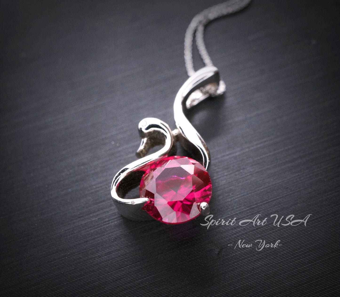 Swan Ruby Necklace Sterling Silver 18KGP Ruby Pendant July Birthstone - Sterling Silver Swan Jewelry - Solitaire Ruby chain #280