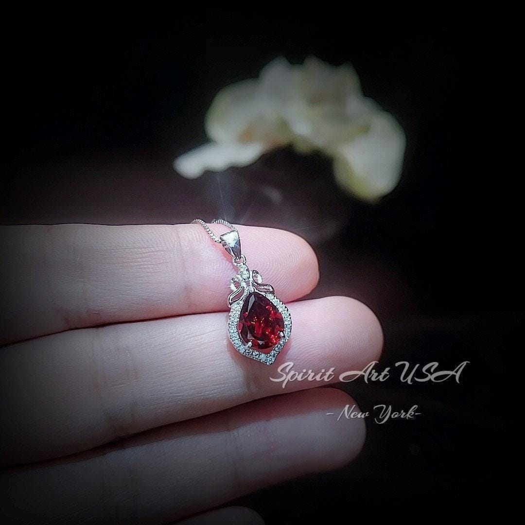 Garnet Necklace - 18KGP @ Sterling Silver - Dainty Garnet Pendant - January Birthstone - Pear Cut Garnet Jewelry