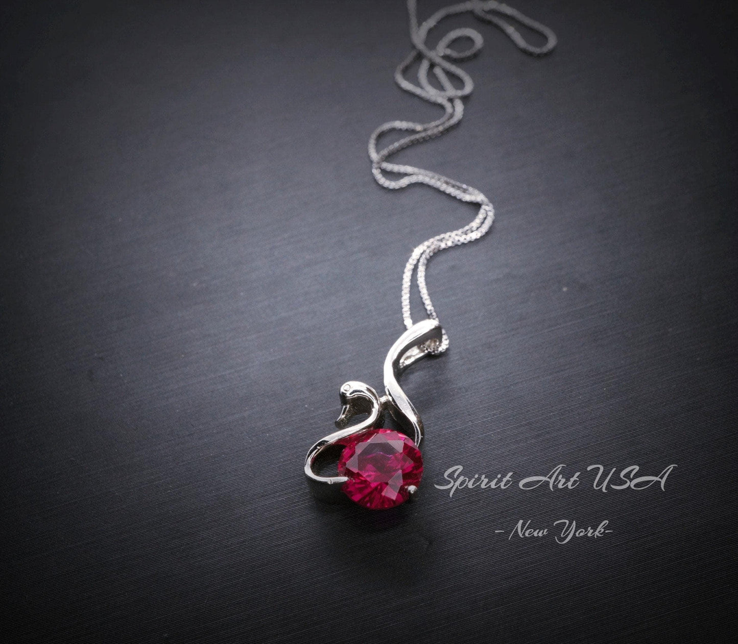 Swan Ruby Necklace Sterling Silver 18KGP Ruby Pendant July Birthstone - Sterling Silver Swan Jewelry - Solitaire Ruby chain #280