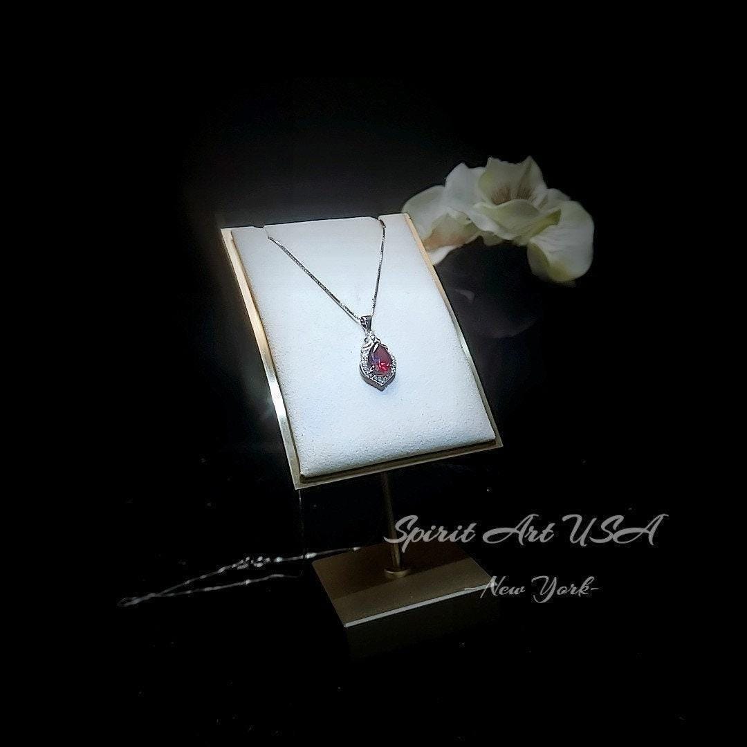 Garnet Necklace - 18KGP @ Sterling Silver - Dainty Garnet Pendant - January Birthstone - Pear Cut Garnet Jewelry