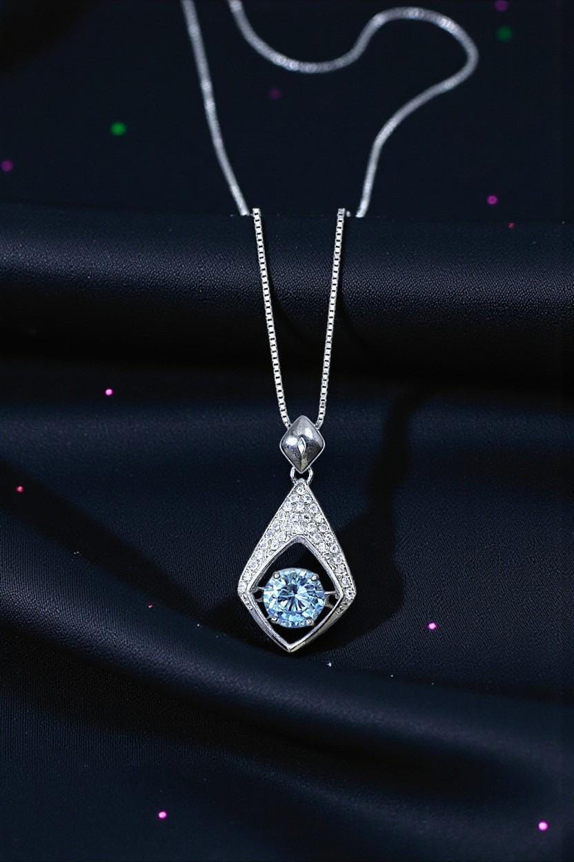 Dancing Aquamarine Necklace, Blue Gemstone Pendant, Sterling Silver Rhombus Jewelry, March Birthstone Gift, Moving Stone Necklace 1142
