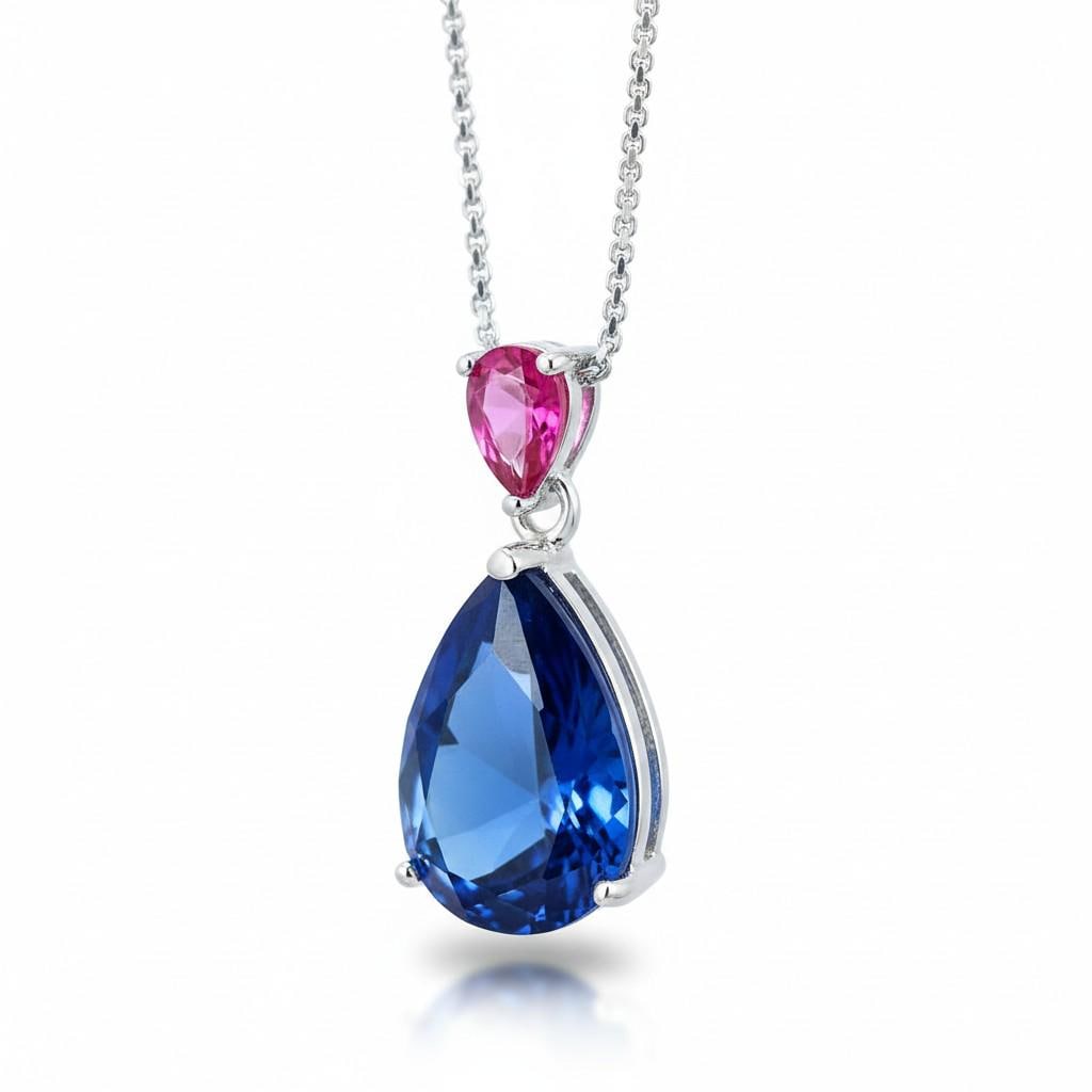 Large Teardrop Blue Sapphire Necklace - Pear Cut 7 CT Blue Sapphire Pendant 18KGP Sterling Silver - September Birthstone #858
