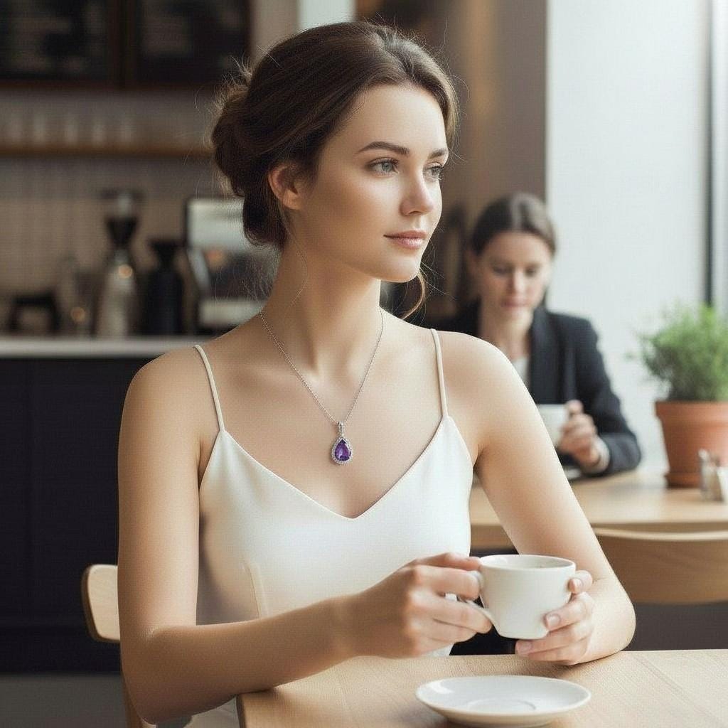 Natural Teardrop Amethyst Necklace - Sterling Silver Tiny Crown Chakra Healing - Purple Gemstone Jewelry February Birthstone #371