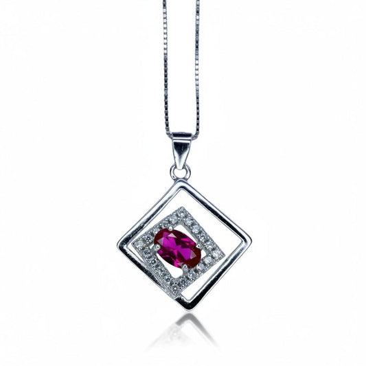 Geometric Ruby Necklace Sterling Silver Minimalist Double Square Tiny Ruby Pendant 015