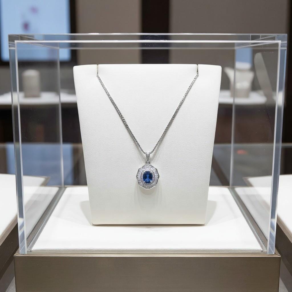 Tanzanite Necklace - Lotus Flower Pendant - 18KGP @ Sterling Silver - December Birthstone - Lab Created Blue Tanzanite Pendant #522