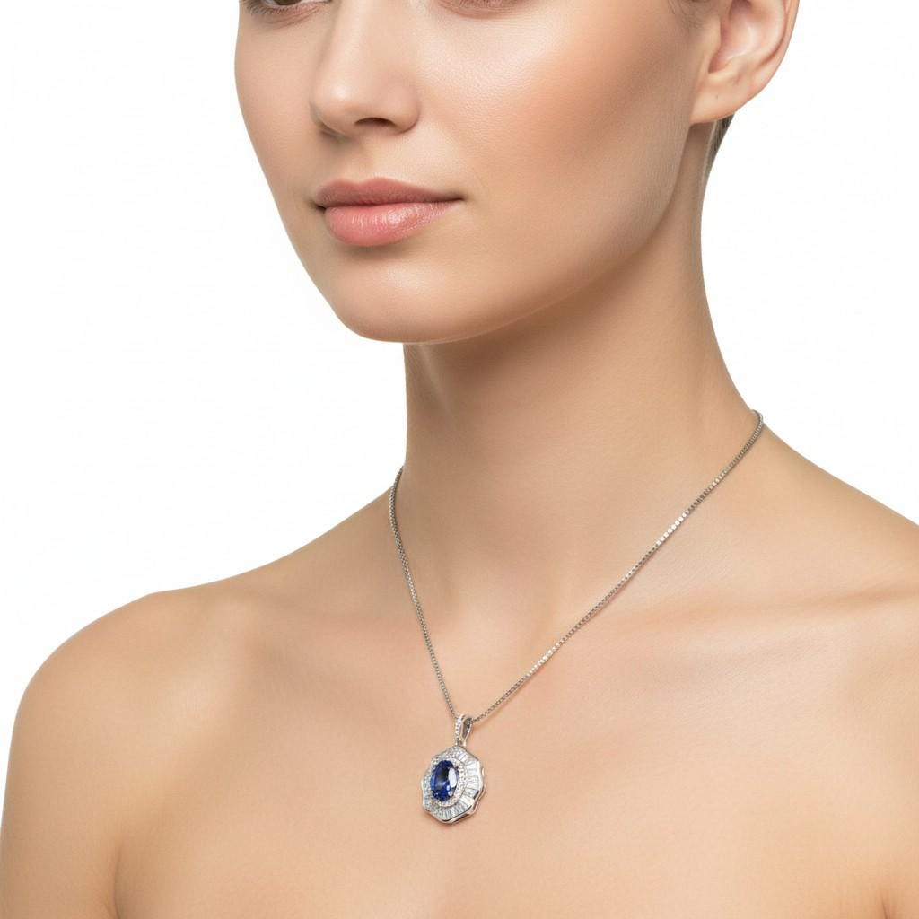 Tanzanite Necklace - Lotus Flower Pendant - 18KGP @ Sterling Silver - December Birthstone - Lab Created Blue Tanzanite Pendant #522