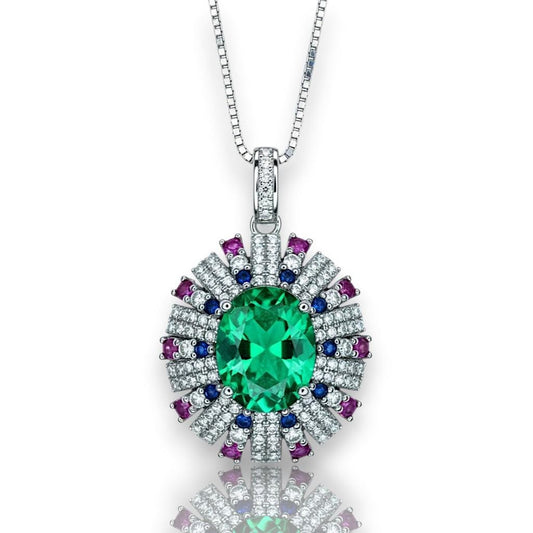 Green Emerald Necklace - Source Light Jewelry - 18KGP @Sterling Silver - Radiant Exclusive Store Design 2.8 CT - Emerald Pendant #870