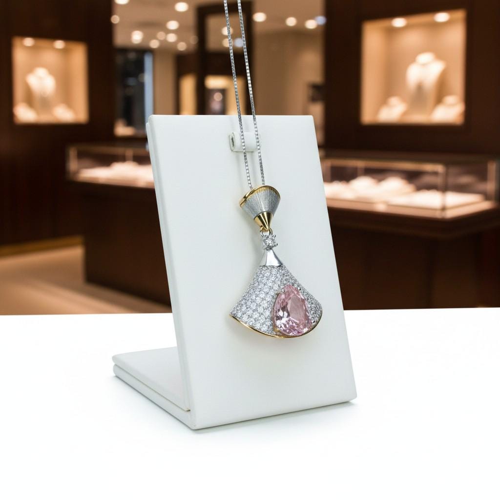 Morganite Necklace - Full Sterling Silver - White Gold coated - Gemstone Drop 3 CT large Pink Morganite Jewelry #869