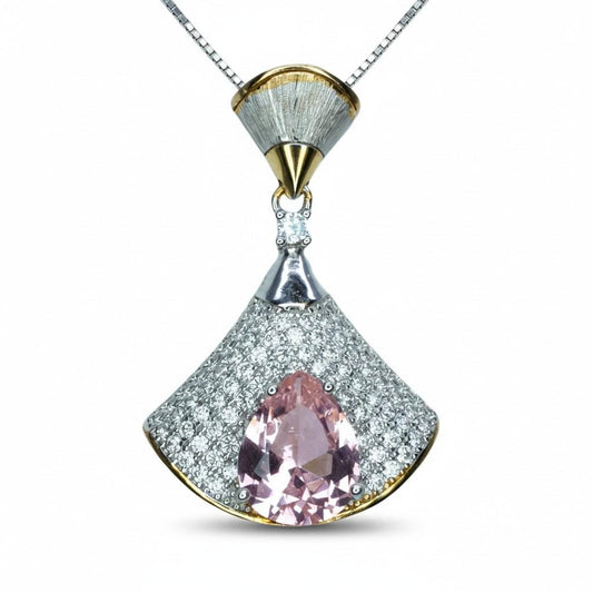 Morganite Necklace - Full Sterling Silver - White Gold coated - Gemstone Drop 3 CT large Pink Morganite Jewelry #869