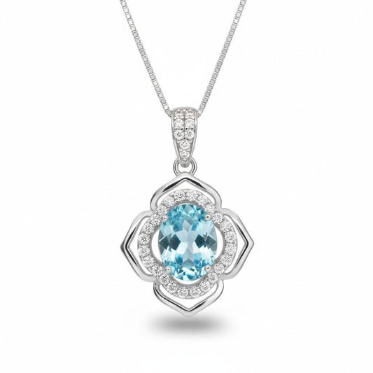 Aquamarine Necklace flower of life jewelry - 18KGP @ Sterling Silver Blue Aquamarine Pendant - Blue Gemstone March Birthstone