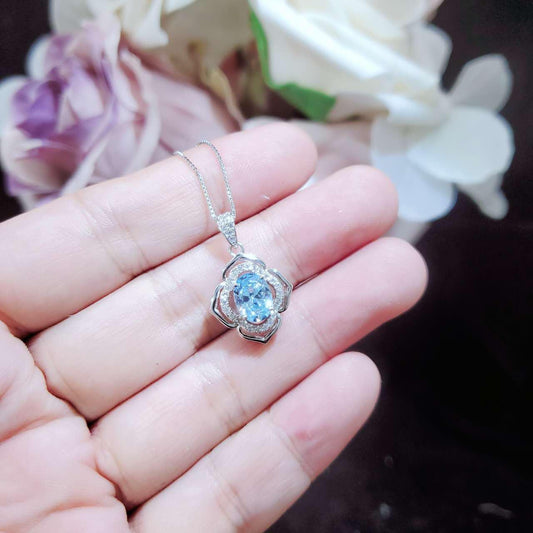 Aquamarine Necklace flower of life jewelry - 18KGP @ Sterling Silver Blue Aquamarine Pendant - Blue Gemstone March Birthstone