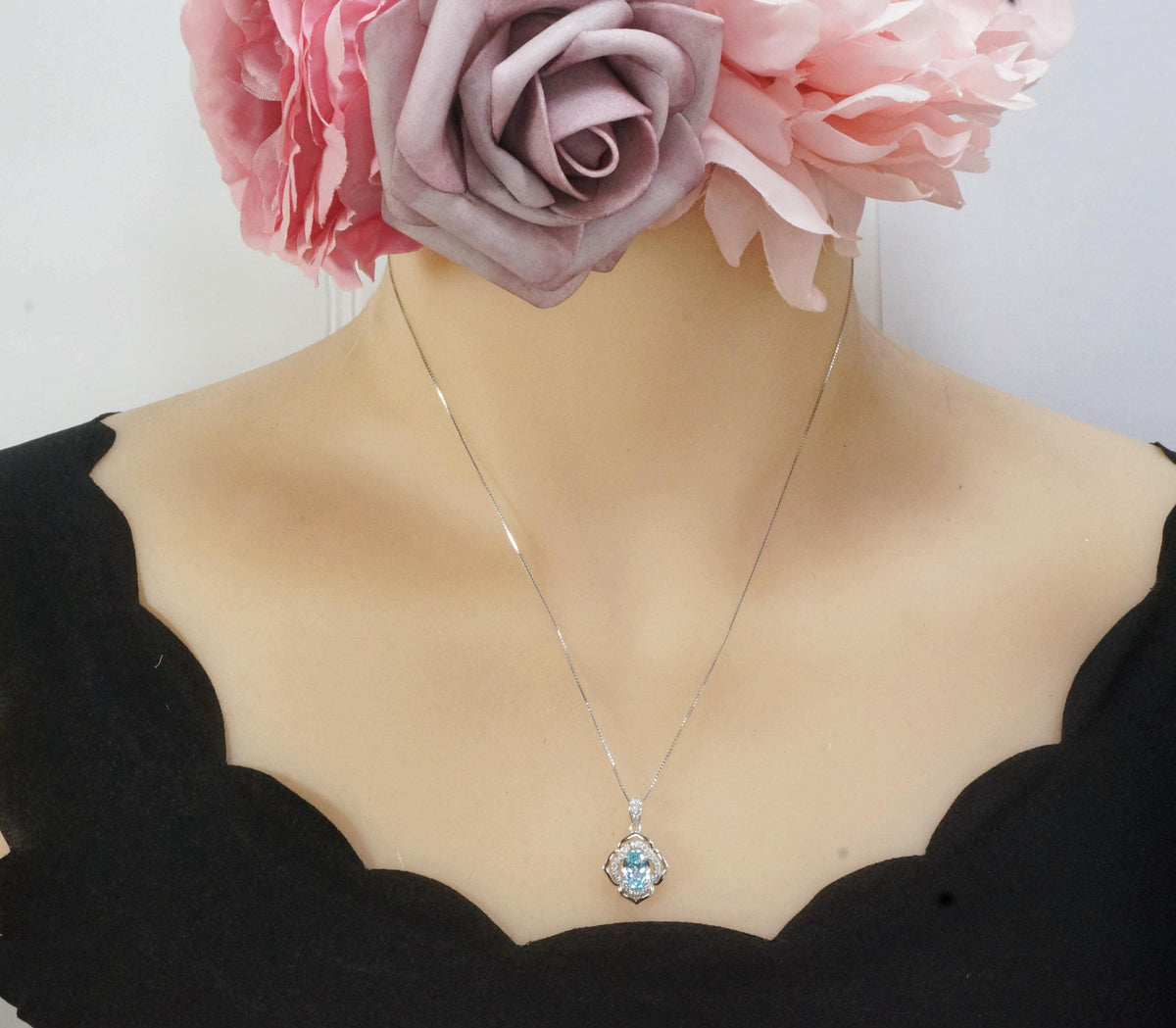 Aquamarine Necklace flower of life jewelry - 18KGP @ Sterling Silver Blue Aquamarine Pendant - Blue Gemstone March Birthstone