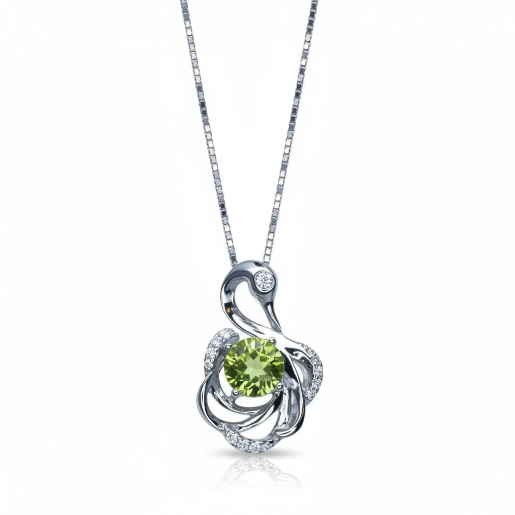 Genuine Peridot Sterling Silver Swan Necklace - Natural Green Peridot Pendant - 18KGP - August Birthstone #971