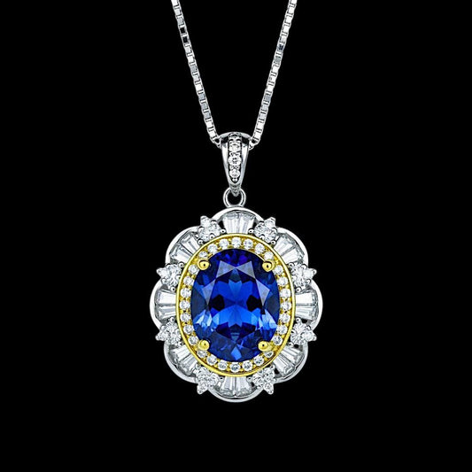 Tanzanite Necklace - Sterling Silver Flower Pendant - 18KGP @ Sterling Silver - December Birthstone - Lab Created Blue Tanzanite Pendant