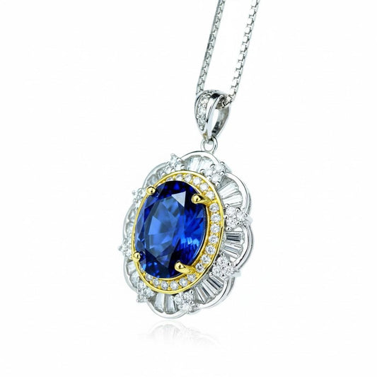 Tanzanite Necklace - Sterling Silver Flower Pendant - 18KGP @ Sterling Silver - December Birthstone - Lab Created Blue Tanzanite Pendant