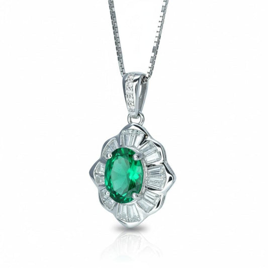 Tiny Emerald Necklace - 18kgp @ Sterling Silver - Mini Green Emerald Pendant - Gemstone Flower Style - May Birthstone #197