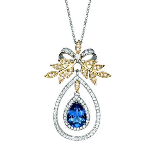Teardrop Blue Sapphire Necklace Large Gold the Tree Of Life Pendant 18KGP Sterling Silver olive branch Necklace Blue Sapphire Pendant #859