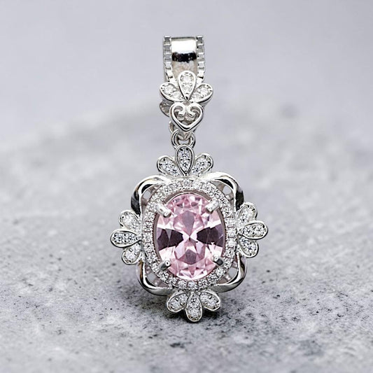 Pink Morganite Necklace - Sterling Silver Flower Gemstone 2.5 CT Morganite Pendant #643