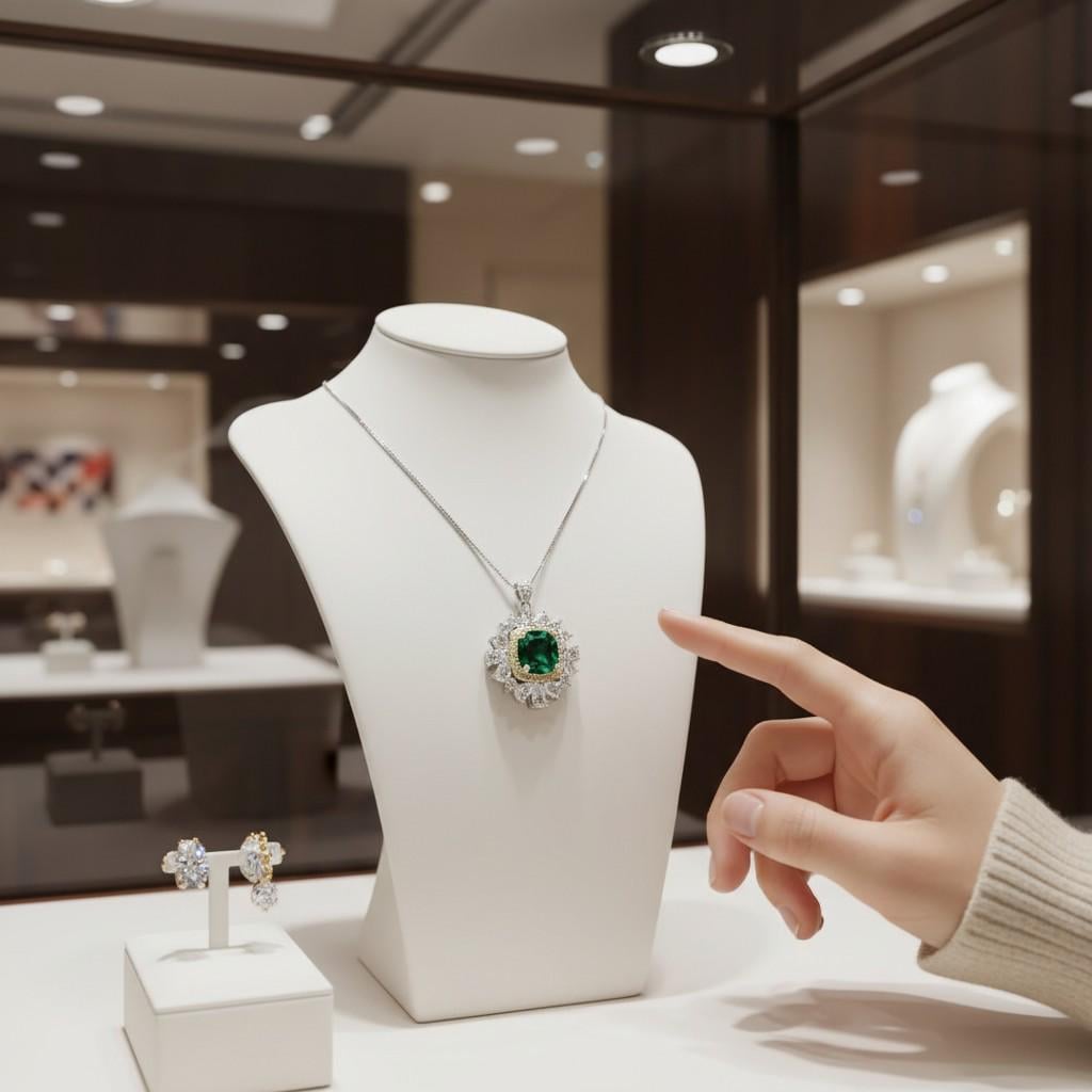 Large Square Emerald Necklace Gemstone Halo Gold Square 7 CT 10 MM Green Emerald Pendant Sterling Silver White Gold plated #809