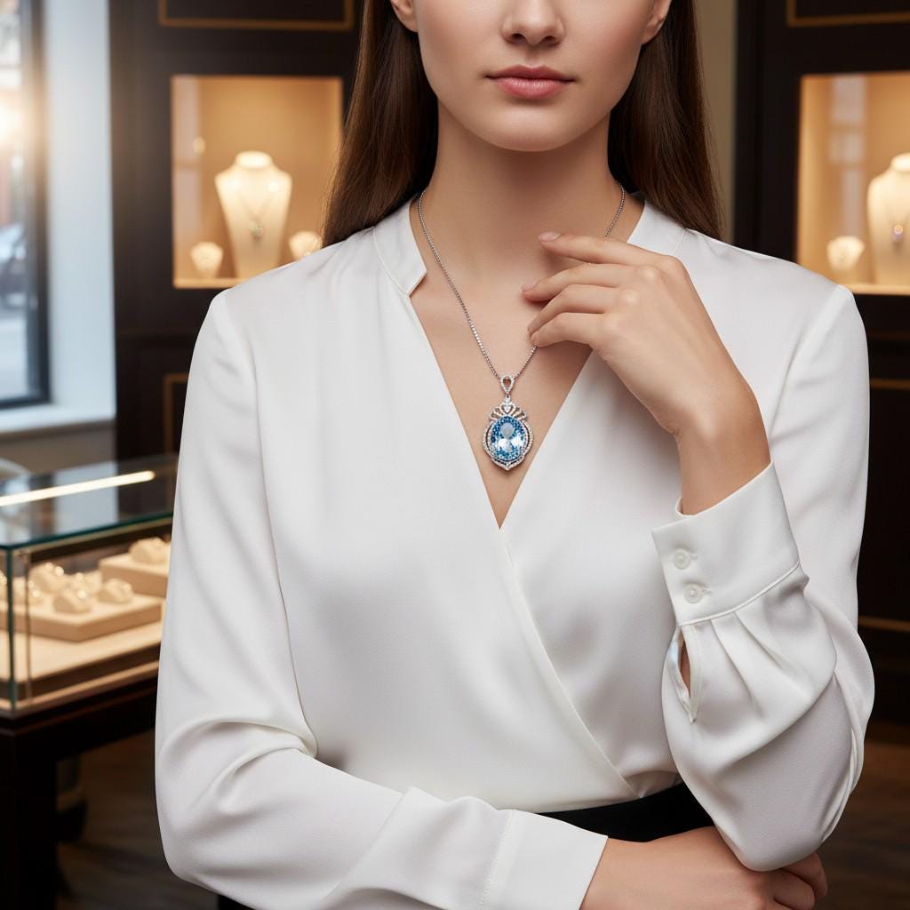 Large Aquamarine Necklace - 18KGP @ Sterling Silver - 14 ct Oval Cut Blue Aquamarine Pendant #915