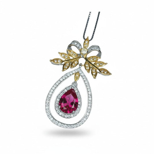 Teardrop Ruby Necklace - the Tree Of Life Pendant - 18KGP @ Sterling Silver - olive branch - 2.5 Ct Pear Cut Ruby Pendant #855