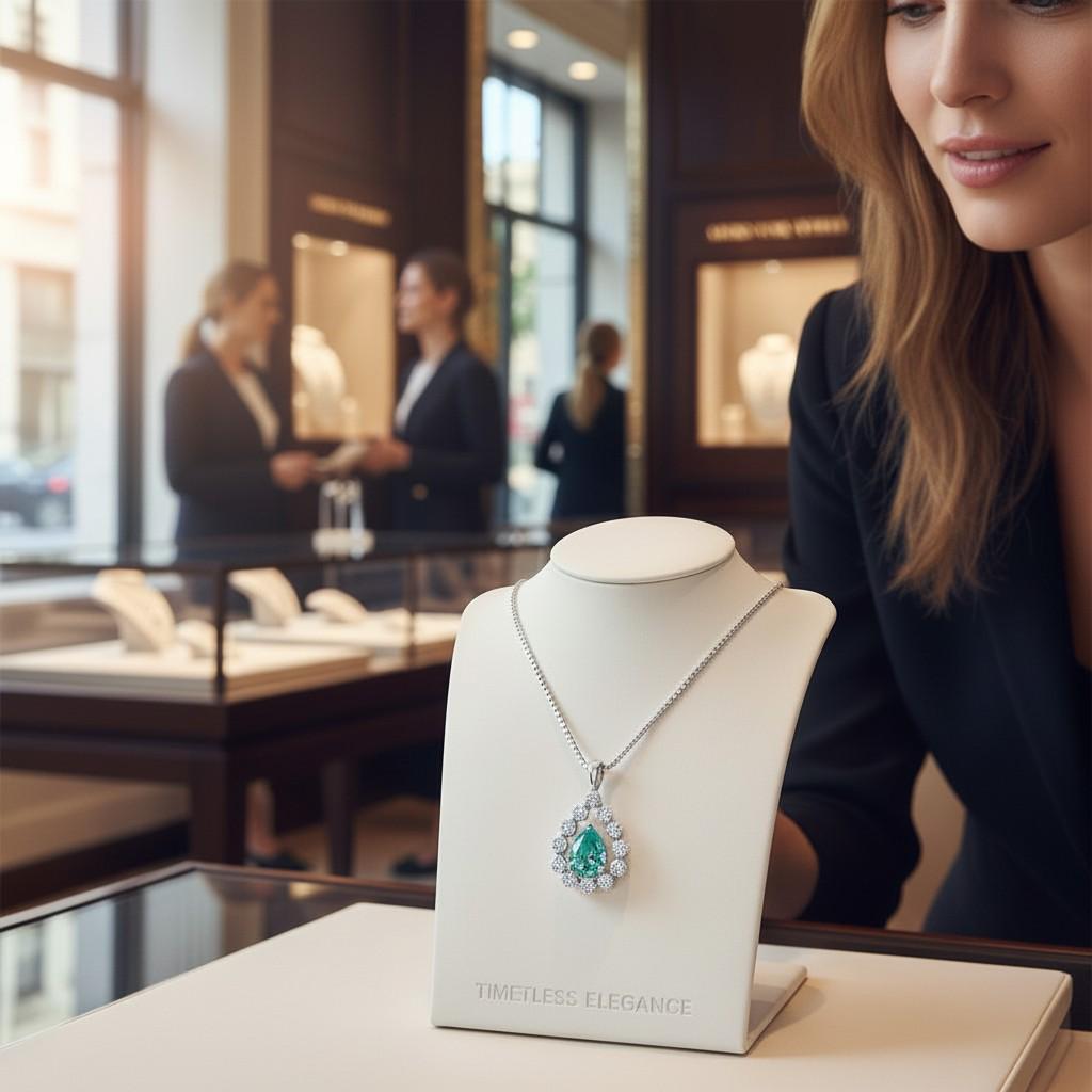 Green Paraiba Necklace - 18KGP @ Sterling Silver - 2.5 CT - Gemstone Halo Teardrop Green Paraiba Tourmaline Necklace #969