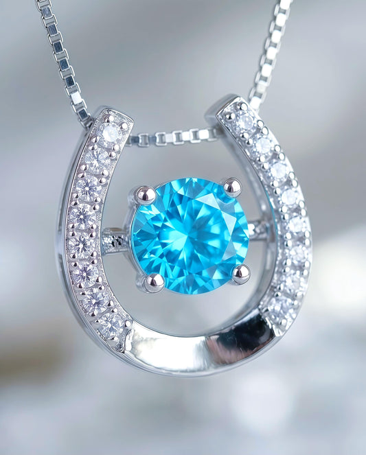 Tiny Aquamarine Necklace, Sterling Silver Horse shoe Jewelry, Blue Gemstone Pendant,March Birthstone Gift,