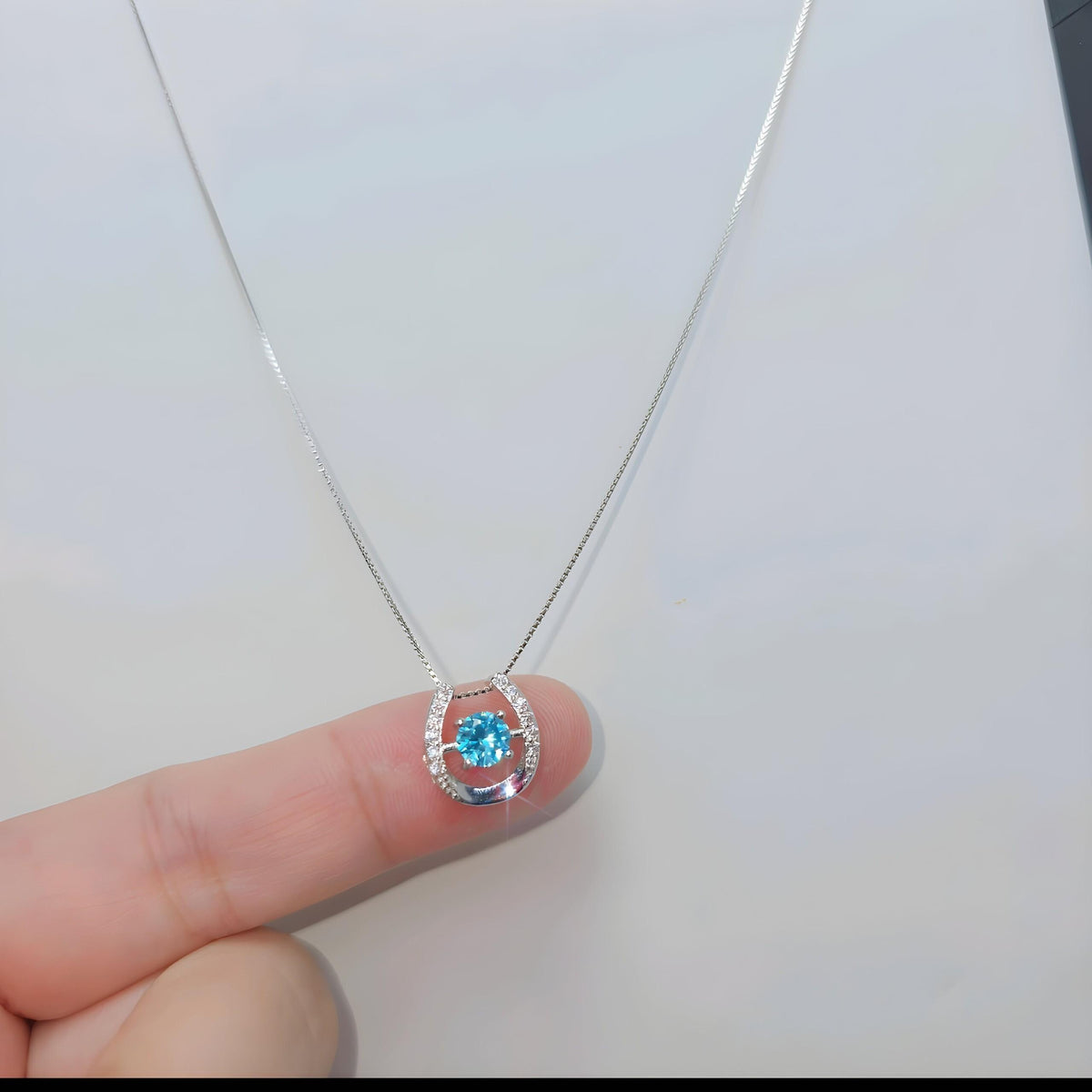 Tiny Aquamarine Necklace, Sterling Silver Horse shoe Jewelry, Blue Gemstone Pendant,March Birthstone Gift,